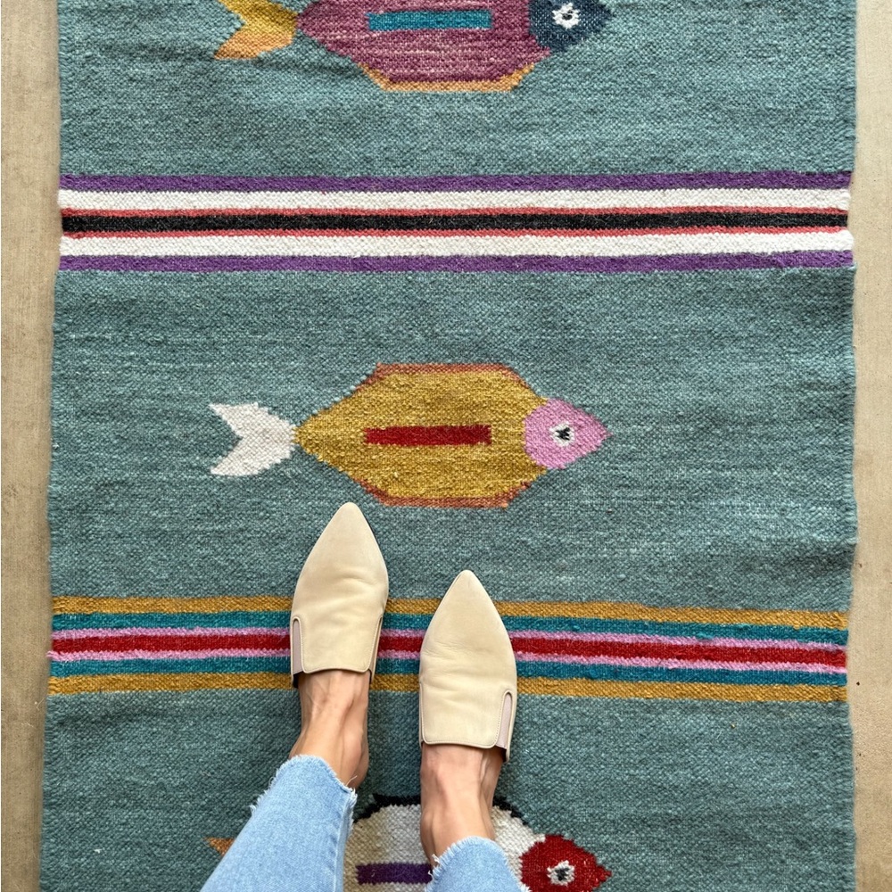 Colorful Fish Pattern Kilim Rug - Wool Rug